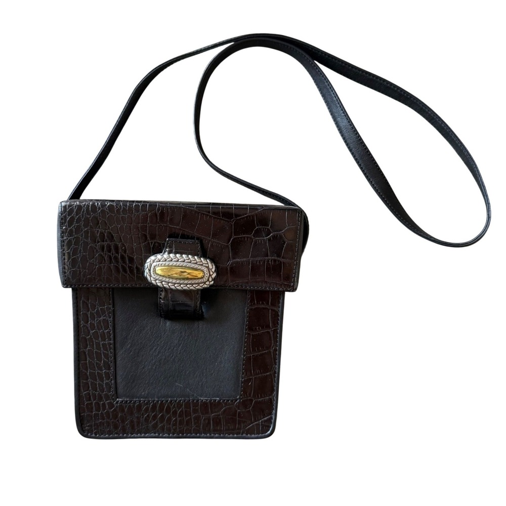 Brighton One World Crossbody Bag Womens Small Brown Croc Leather Western Purse